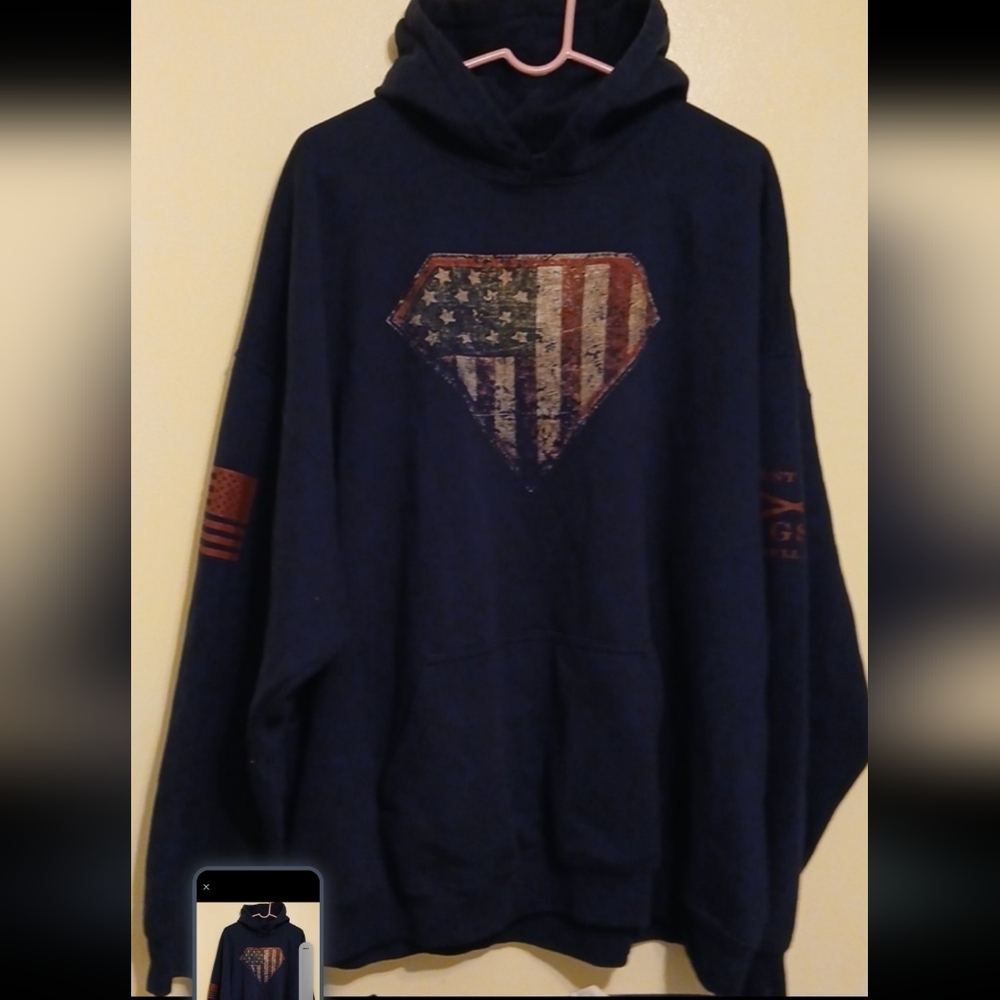 Grunt Style Navy Blue Hoodie with American Flag Design